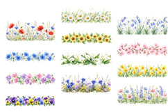 Watercolor Floral Border Clipart, Botanical Flower Headers Product Image 3