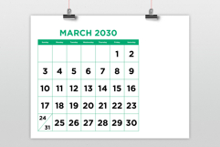 2030 Large Number Bold Color 8.5 x 11 Inch Calendar Template Product Image 3