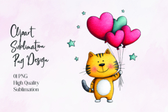 Cute Cat Holding Heart Balloons Sublimation PNG Product Image 1