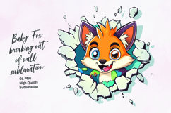 Cute baby fox breaking out of wall clipart sublimation Product Image 1