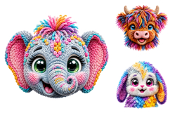 Rainbow Crochet Animal Face PNG Bundle Product Image 3