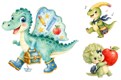 Watercolor Dinosaur Back To School PNG Product Image 3
