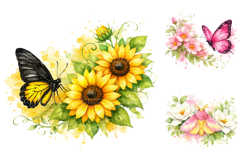 Watercolor Butterfly Floral Clipart Product Image 3
