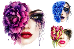 Watercolor Floral Woman Face Designs, Aesthetic Clipart Product Image 3