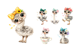 Cute Watercolor Baby Ostrich Clipart Product Image 3
