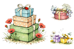 Whimsical Floral Gift Box Clipart Bundle Product Image 3
