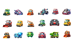 Kawaii Vehicle PNG Bundle, Cars Trucks Clipart Product Image 3