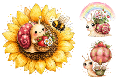Whimsical Garden Snail Clipart Bundle, Spring Floral PNG Product Image 3