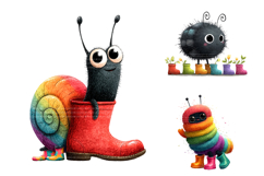 Cute Rainbow Bug in Rainboots Clipart Product Image 3