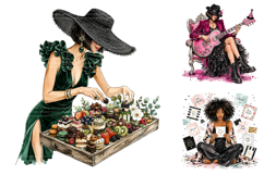 Glam Birthday Women Clipart Bundle, African American PNG Product Image 3