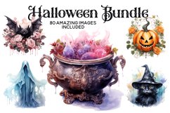 MEGA Halloween Watercolor Clipart Bundle - 80 IMAGES! Product Image 4
