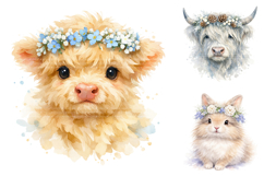 Watercolor Animal Flower Crown Clipart Product Image 3