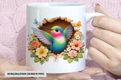 Colorful Hummingbird Floral Mug Design PNG Product Image 1