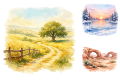 Watercolor Landscape Sublimation Clipart Product Image 3