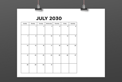 2030 Small Number Simple 8.5x11 Inch Calendar Product Image 3