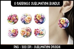 6 Rainbow Peony Flowers Round Earrings Sublimation Bundle Product Image 1