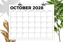 2028 8.5 x 11 Inch Bold Sans Serif Calendar Template Product Image 4