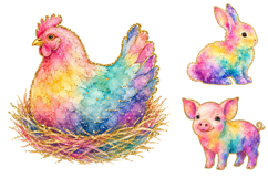 Watercolor Farm Rainbow Animal Clipart Product Image 3