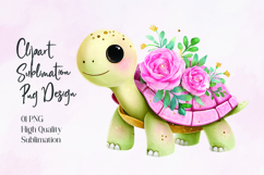 Cute Glitter Turtle with Roses Sublimation PNG Product Image 1