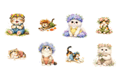 Watercolor Floral Kitten Clipart Bundle Product Image 3