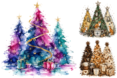 Watercolor Christmas Tree Clipart Bundle, Trendy Winter PNG Product Image 3