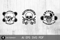 Set of skateboarding club emblems with skulls. Product Image 3