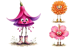 Cute Flower Characters Clipart Bundle, Happy Floral PNG Product Image 3