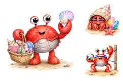 Watercolor Funny Crab Clipart Bundle, Summer Beach Animal Product Image 3