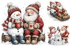 Cute Santa Snowman Clipart, Christmas Watercolor PNG Product Image 3