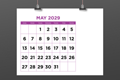 2029 Large Number Bold Color 8.5 x 11 Inch Calendar Template Product Image 4