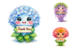 Kawaii Watercolor Flower Clipart Bundle Product Image 3