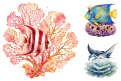 Watercolor Tropical Fish Clipart Bundle, Ocean Coral PNG Product Image 3