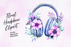 Floral headphone watercolor clipart Product Image 1