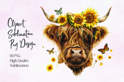 Highland Cow Sunflower Floral Sublimation PNG Product Image 1