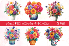 Flower pots watercolor clipart sublimation Product Image 1