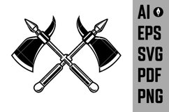 Set of crossed medieval axe isolated on white background. Product Image 2