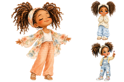 Cute Black Girl Clipart Bundle, Afro Puffs Watercolor PNG Product Image 3