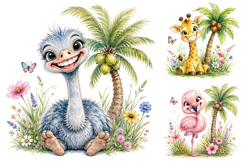 Cute Safari Animal Clipart Bundle, Watercolor Jungle PNG Product Image 3