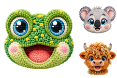 Crochet Animal Face PNG Bundle, Sublimation PNG Product Image 3