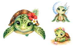 Watercolor Baby Sea Turtle Clipart, Tropical Ocean PNG Product Image 3