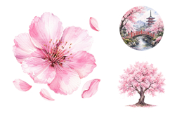 Watercolor Cherry Blossom, Spring Sakura Floral PNG Product Image 3
