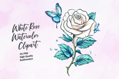 White rose with butterfly watercolor clipart sublimation Product Image 1