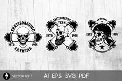 Set of skateboarding club emblems with skulls. Product Image 3