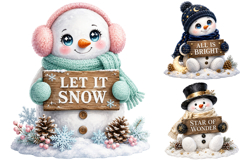 Snowman Christmas Sublimation Clipart Bundle, Winter PNG Product Image 2