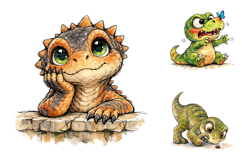 Funny Dinosaurs Watercolor Clipart Product Image 3