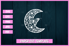 Butterfly Floral Crescent Moon Papercut Template SVG Product Image 1