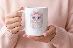 Cute Owl Watercolor PNG, Rainbow Owl with Glasses Product Image 3