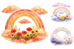 Watercolor Rainbow Floral Clipart PNG Product Image 3