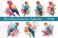 Floral parrot watercolor clipart sublimation Product Image 1
