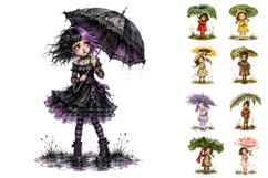 Watercolor Flower Umbrella Girls PNG, Spring Sublimation Product Image 3